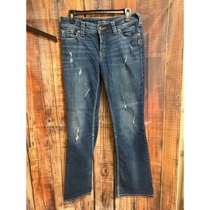 Silver Jeans Co Suki Surplus Bootcut Distressed Sequin Pocket Jeans W30 L32
